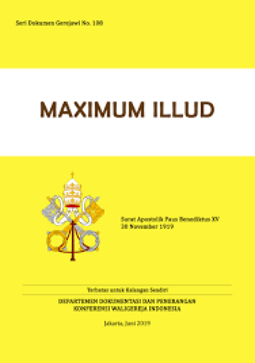 Dokumen Maximum Illud dalam bahasa Indonesia diterbitkan oleh Departemen Dokpen KWI, Juni 2019